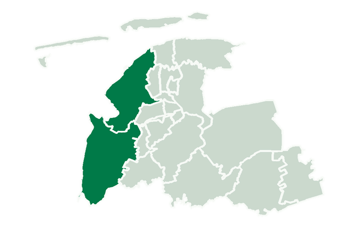Landkreis Aurich mit hervorgehobenem Gebiet Norden–Krummhörn